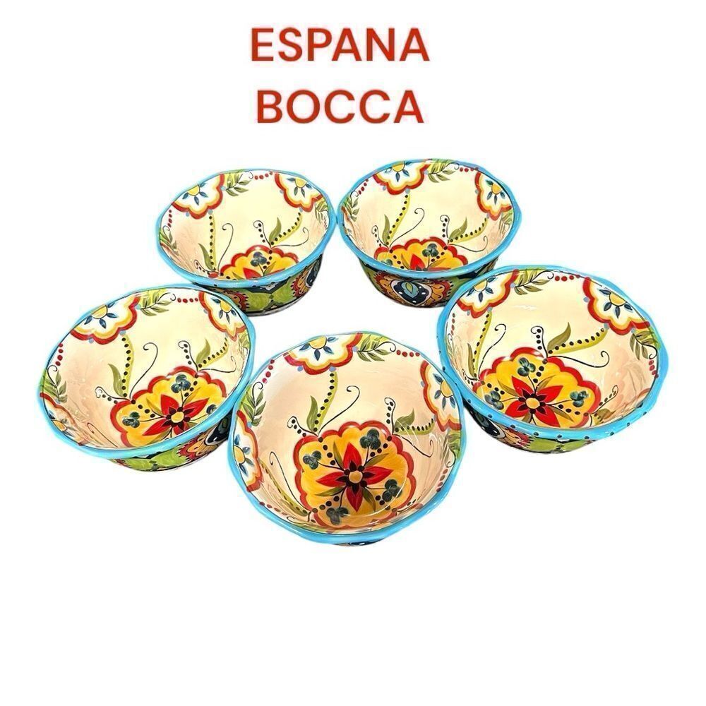 Espana Bocca 6" Bowl Soup Cereal Hand Painted Mexican Design 5 bowls